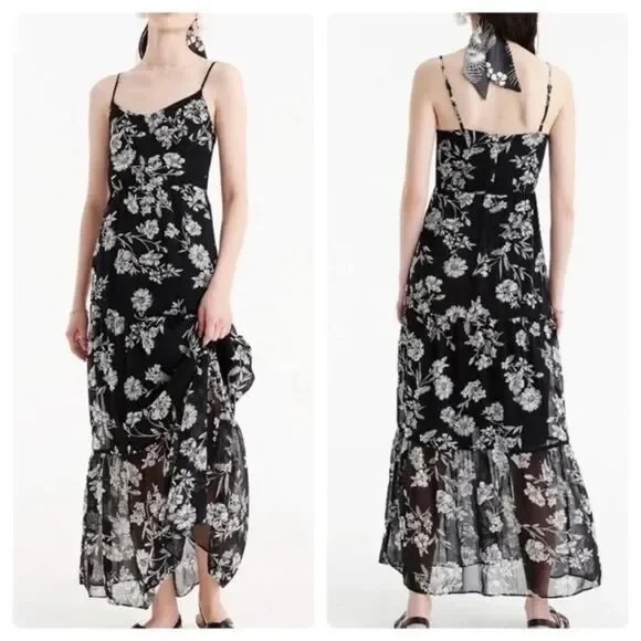 J.CREW Dresses & Skirts - J.Crew Mercantile Floral Tiered Maxi Dress Chiffon J4263 Black & White Size 14